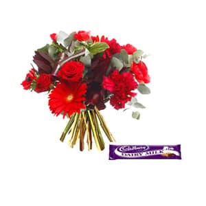 Red Rose and Carnations with Chocolate